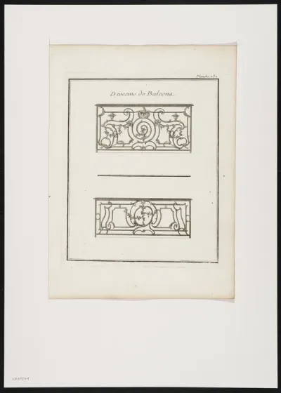 2 Balustrades of a balcony in wrought iron, decorated with flowers (1).
