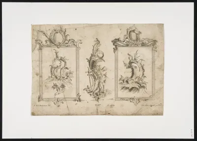 2 cartouches in a frame, putti and rococo elements