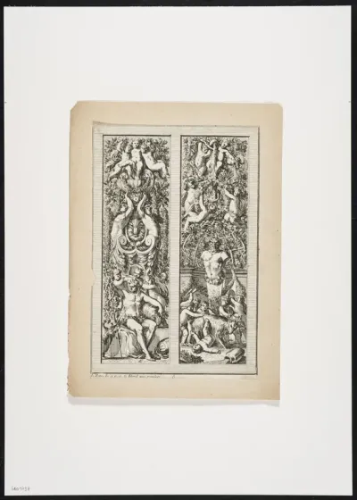 2 friezes with putti, naked men and leaf motives