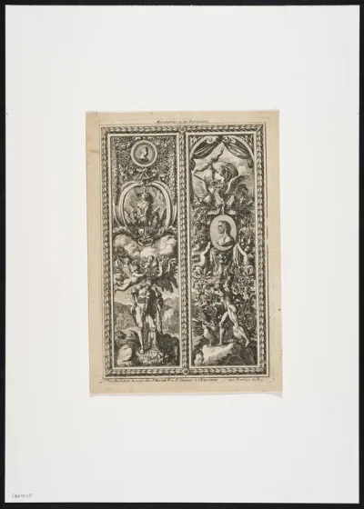 2 friezes with Samson and the lion, putti and leaf motives