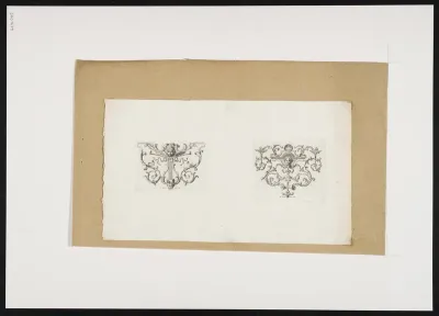 2 Ornament sheets with masks and foliate scrolls