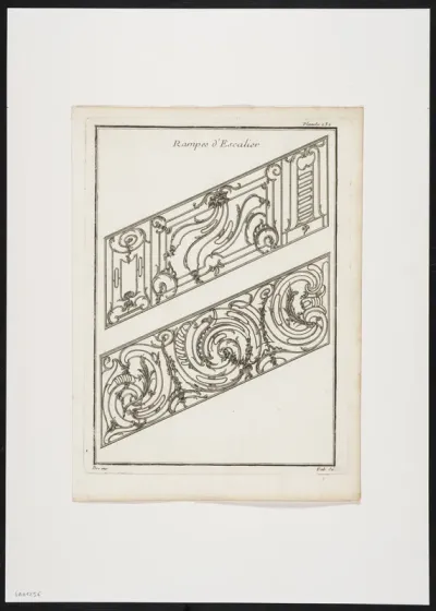 2 wrought iron banisters decorated with foliate scrolls (5).