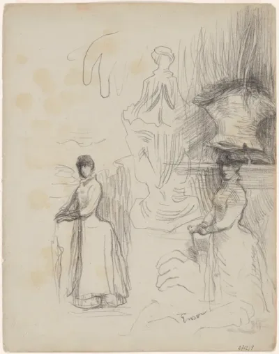 3 studies van een dame met parasol