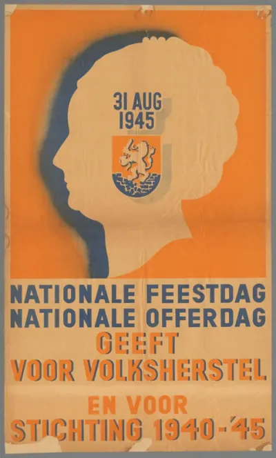 31 aug. 1945. Nationale Feestdag. Nationale offerdag. Geeft voor volksherstel em voor stichting 1940-'45.