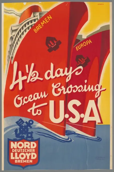 41/2 days ocean crossing to U.S.A., Nord Deutscher Lloyd Bremen.