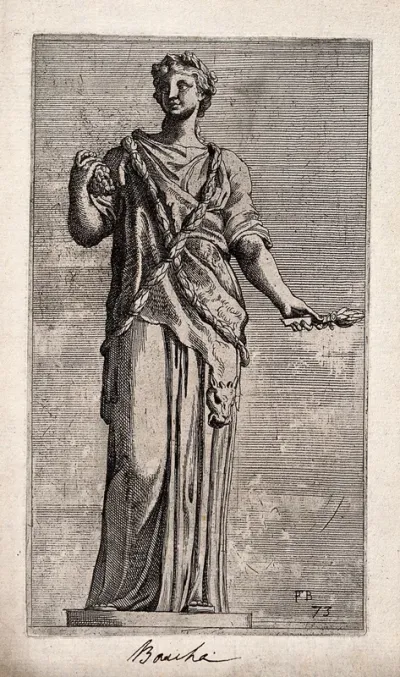 A bacchant. Etching by F. Perrier