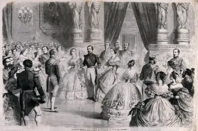 A ball in the Palais des Tuileries: the Emperor Napoleon III and the Empress Eugénie (?) take part in a quadrille