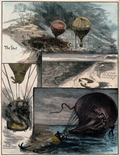 A balloon race from London to Hampshire, 1880
