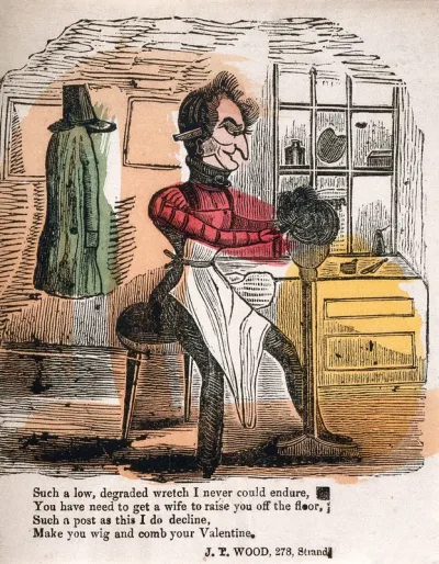 A barber dressing a wig