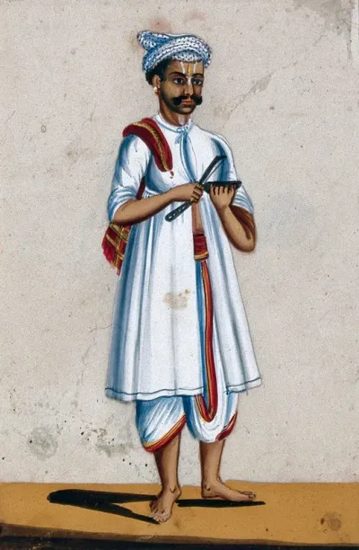 A barber holding his knife and bowl