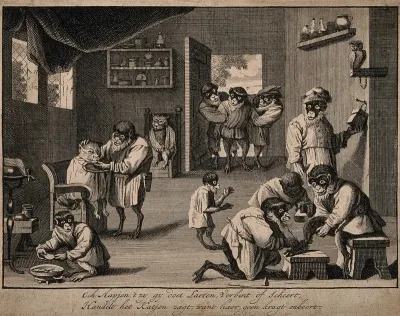 A barber-surgeon's house, where monkeys shave cats and let blood