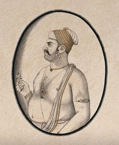 A bare chested man holding a flower