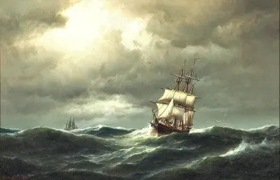 A barque in rough seas.