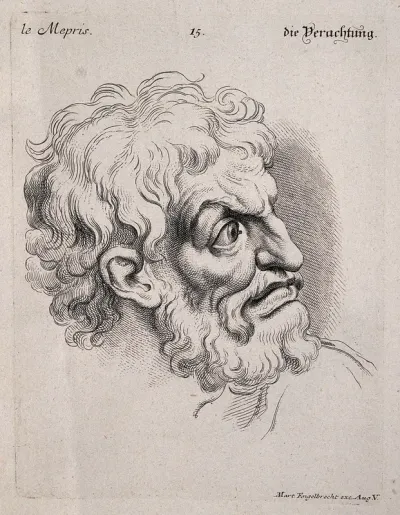 A bearded man expressing scorn