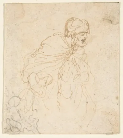 A Bearded Man in a Cloak and Turban Facing Right.