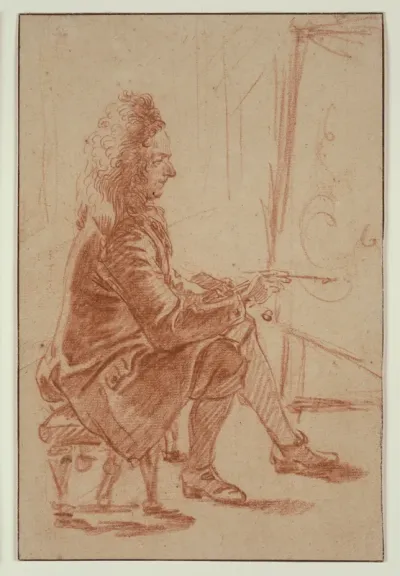 A Bewigged Painter (Possibly Claude Audran), Seated at his Easel, Seen in Profile