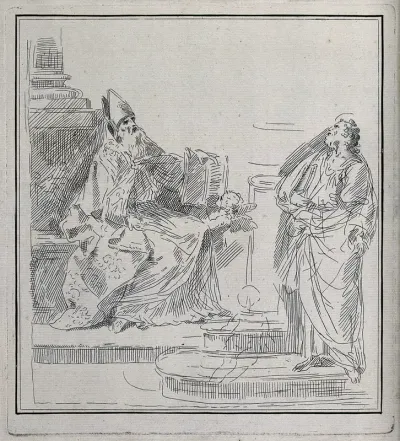 A bishop saint with an angel and Saint Peter the Apostle (?)