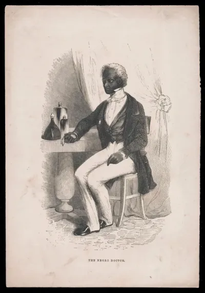 A black physician, holding a pulse watch, with medicine bottles