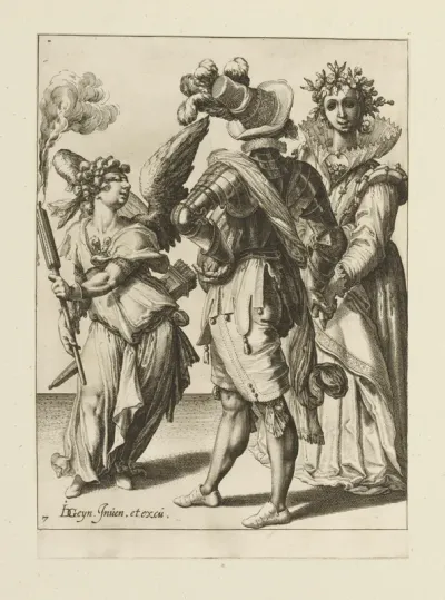 A  Blindfolded Cupid Holding a Torch before a Couple, plate 7 from "The Masquerades"