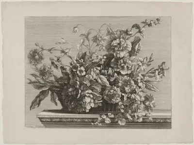 A Bouquet of Flowers in a Wicker Basket