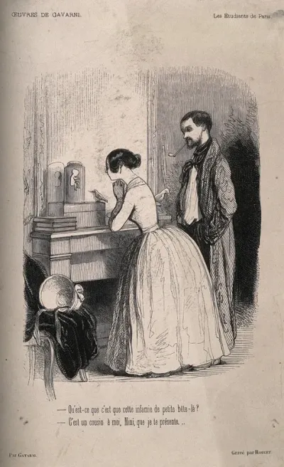 A bourgeois wife shows her husband the preserved foetus of her cousin