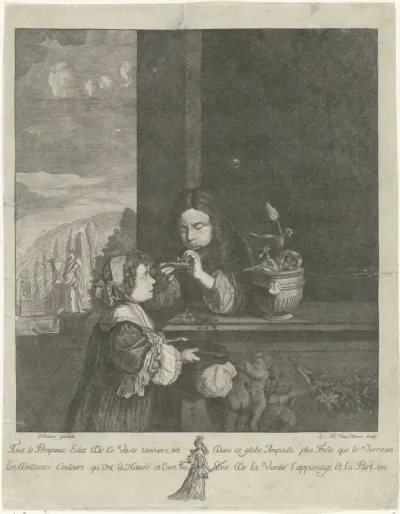 A boy and a girl blowing bubbles