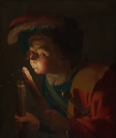 A Boy Blowing on a Firebrand