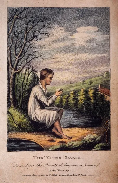 A boy found in the forests of Aveyron, France, who had been living 'wild' since a small child as he was unable to speak