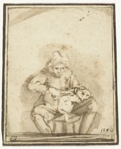 A Boy Trimming his Dog’s Coat