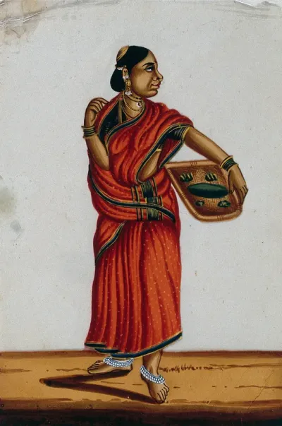 A Brahmin's wife holding a basket