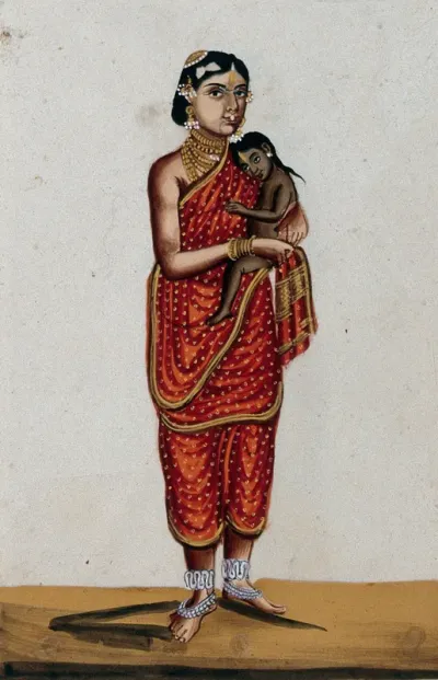 A Brahmin's wife holding her child