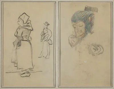A Breton Woman and a Standing Man; Head and Hand of a Monkey [recto]