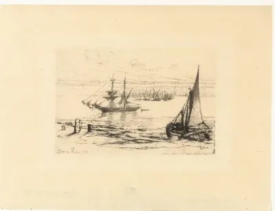 A brig at anchor