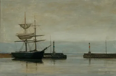 A brig by the habour entrance.