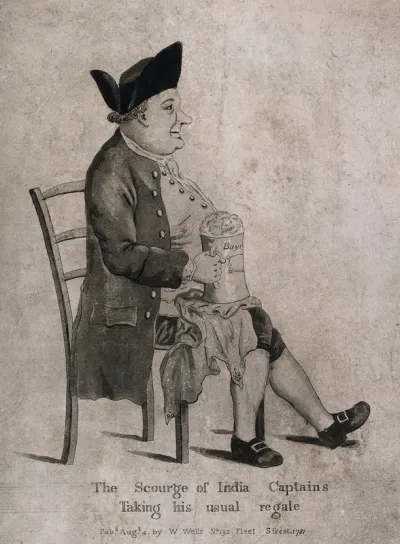 A British sailor sitting contentedly with a tankard of ale