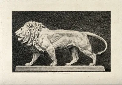 A bronze statue of a lion