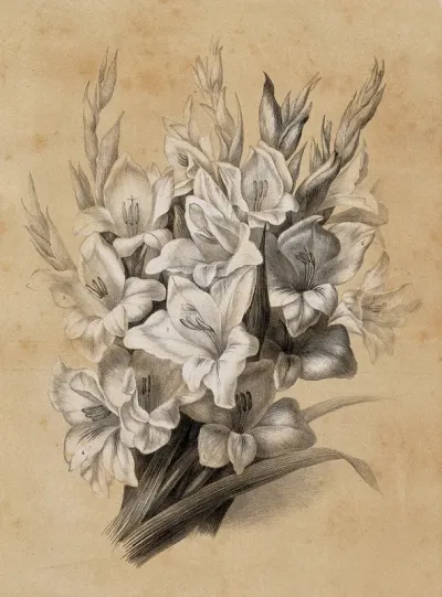 A bunch of flowering gladioli (Gladiolus species)