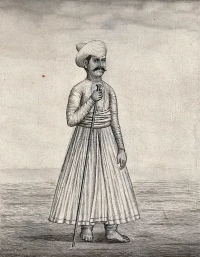A burdar or servant holding a long stick, a badge of his office