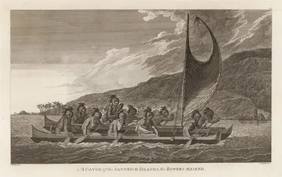 A Canoe of the Sandwich Islands, with the Rowers Masked