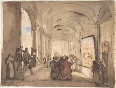 A Cardinal Examining a Painting in a Cloister