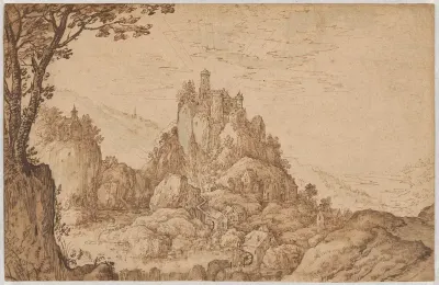 A Castle on a Crag in a Mountainous Landscape
