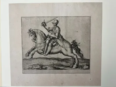 A Cavalryman Raising his Sword, Riding to the Left, plate 15 from The Riding School, or Exercise of Cavalry