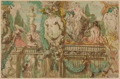 A Ceiling Design with Allegorical Figures