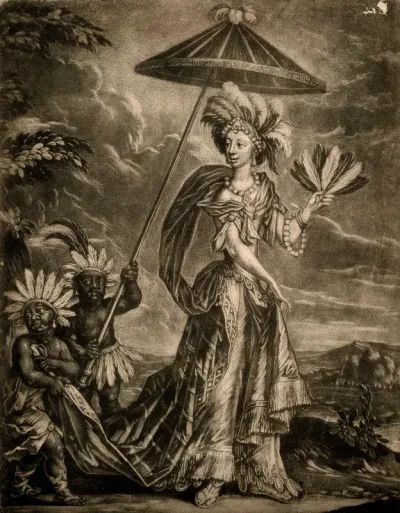 A character in the play "The widdow Ranter": Semernia, a Native American queen, with two pageboys