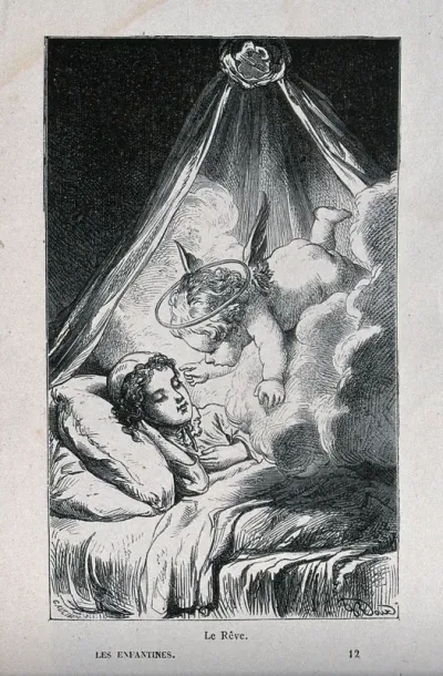 A cherub visits a young child in a dream