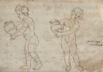 A child carrying an urn: two figures
