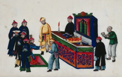 A Chinese ceremony with tea and rice bowls