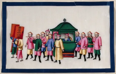A Chinese high ranking official carried on a sedan chair