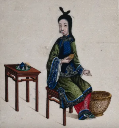 A Chinese lady at winding up a yarn