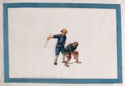 A Chinese man beats a prisoner